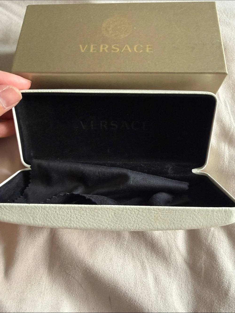 Versace Gold Metal Rectangular Women's Glasses with White Case